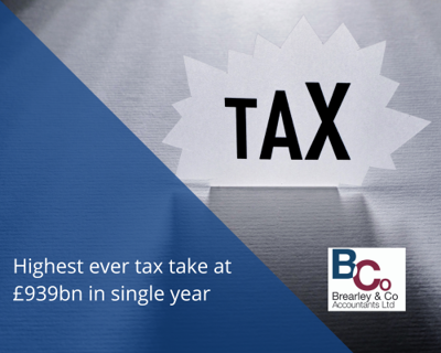 Highest ever tax take at £939bn in single year